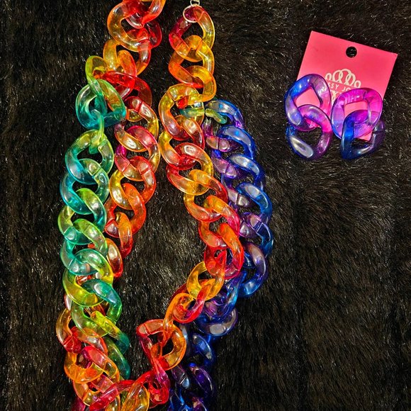 New Sassy Jones Zaria Dangles earrings and matching rainbow chain - Picture 2 of 2